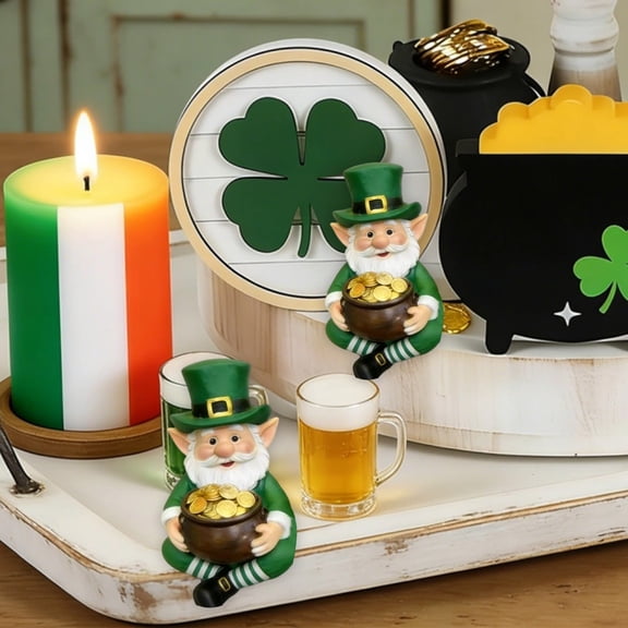 St. Patrick’s Day Figurine – 3.15" Green Holiday Pot Sitter Decoration for Planters, Desktops & Shelves – Irish-Themed Seasonal Ornament for Home & Office Décor