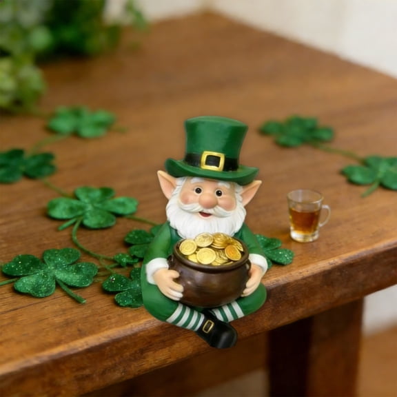 St. Patrick's Day Figurine Coin Decor, Green Plastic Leprechaun Statue for Planter Desktop Shelf Home Holiday Decor March 17th