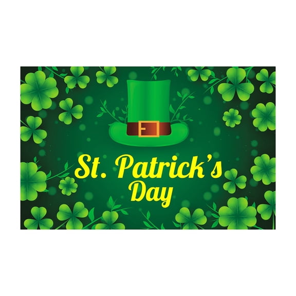 St Patrick's Day Flags Double Printed Banner Shamrocks Hat Gold Coins Luck Green Yard Sign Trefoil Poster Photo Irish Holiday Decorations, F