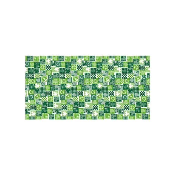 St. Patrick's Day Flannel Tablecloth 54x108 Inch, Shamrock-Patterned Green Table Cover Decor for Dining Room/Kitchen Holiday