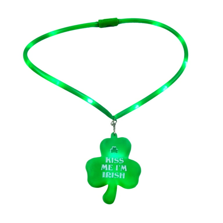 St Patrick's Day Kiss Me Shamrock LED Bulb Necklace Glowing Clover Party Novelty St Patrick's Day Kiss Me Shamrock LED Bulb Necklace Glowing Clover Party Novelty