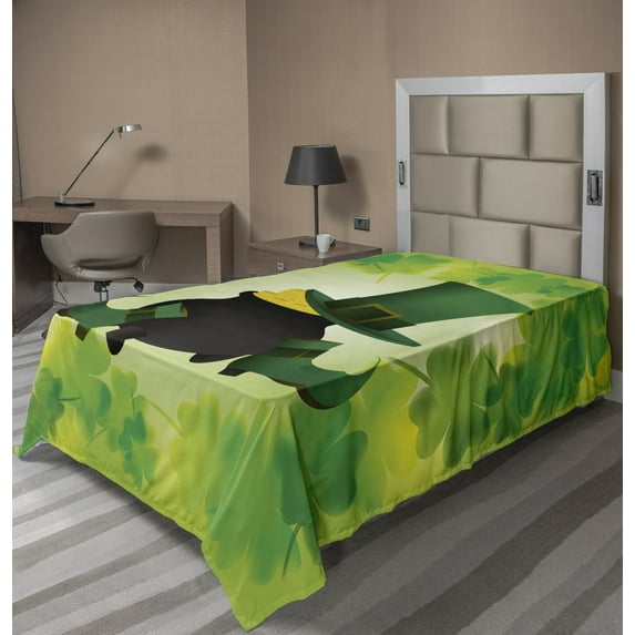 Ambesonne Colorful Flat Sheet, Pot of Gold, TwinXL Size, Forest Green