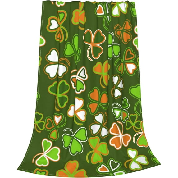 St. Patrick''s Day Fleece Blanket Green Shamrocks Lightweight Cozy Couch, Sofa, Travel, Lap, Bed Throw Blanket 60" x 80" St. Patrick''s Day Gifts