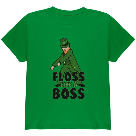 St. Patrick's Day Flossing Leprechaun Youth T Shirt Irish Green YMD