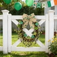 thumbnail image 1 of St. Patrick's Day Four Leaf Clover Bow Wreath, Artificial Green Shamrock Wreath with Bow, 30x38cm Holiday Decor for Door Wall Mantle, 1 Piece, 1 of 7