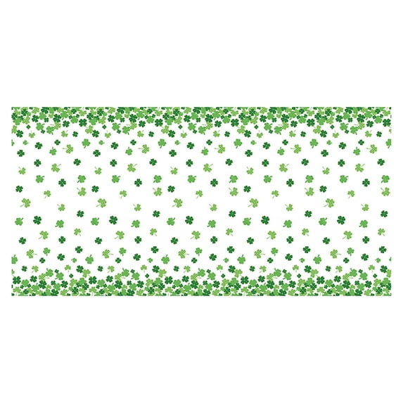 St. Patrick's Day Four-Leaf Clover Tablecloth, Green Irish Theme Table Cover for Holiday Dinner Party Decor, 72x54in
