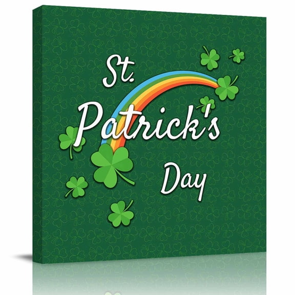 St. Patrick's Day Framed Canvas Wall Art, Irish Shamrock Rainbow Green Spring Wall Art Painting for Living Room Bedroom Home Decor, 24”x24”, Office Artwork Print