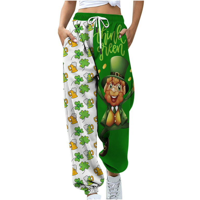 St. Patrick's Day Funny Sweatpants for Women Long Pant Casual Holiday Party  Pants,Green shirts for women XX-Large