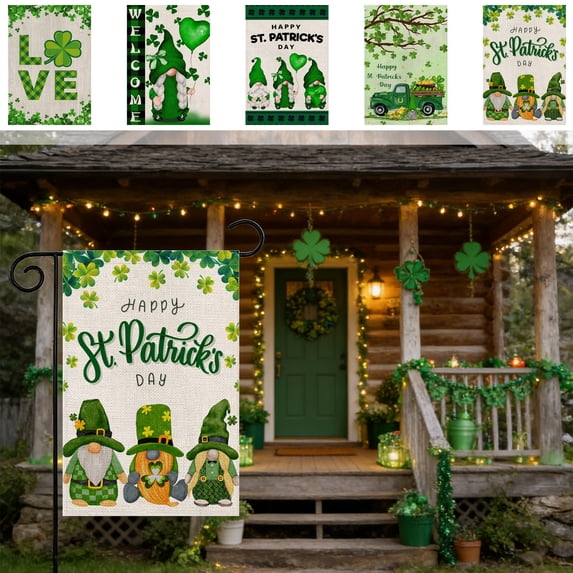 St. Patrick's Day Garden Flag 11.81×17.72 Inches Double-Sided for Outside Green Lucky Shamrock Clover Yard Flag For St. Patrick's Day Spring Farmhouse Yard Lawn Holiday Outdoor Decoration