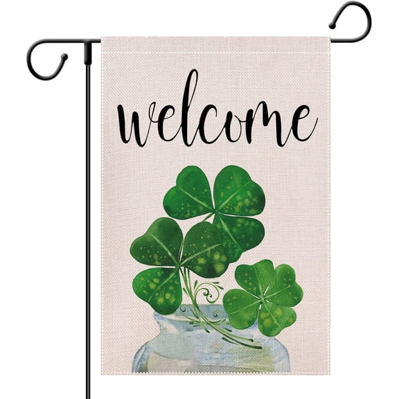 St Patrick's Day Garden Flag 12 x18 Double Sided - Shamrock Clover Decorative Mini Welcome Flag - Holiday Small Farmhouse Yard Flag Burlap Lucky Irish