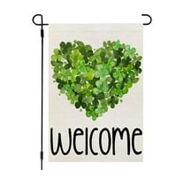 St. Patrick's Day Garden Flag, Double Sided Outdoor Decoration with Green Clovers, Burlap Garden Flag, Welcome Yard Flag for Holidays, Durable Design