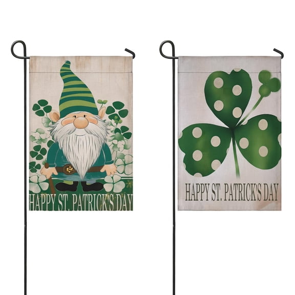 St. Patrick's Day Garden Flag Holiday Garden Flag Gnome Shamrock Clovers Welcome Flag 12.5''×18'' 2PCS Linen Vertical Double Sided Outdoor Flag for Home,Spring Farmhouse Holiday Outside Decor