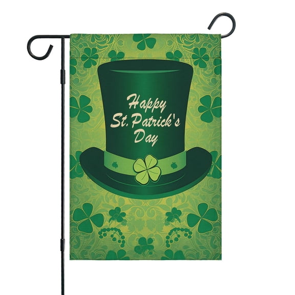 St. Patrick's Day Garden Flag Irish Garden Flag Leprechaun Hat,Shamrock Clovers Rustic Holiday Seasonal Outdoor Flags 12.5''×18'' Linen Vertical Double Sided Garden Flag for Home,garden Decor