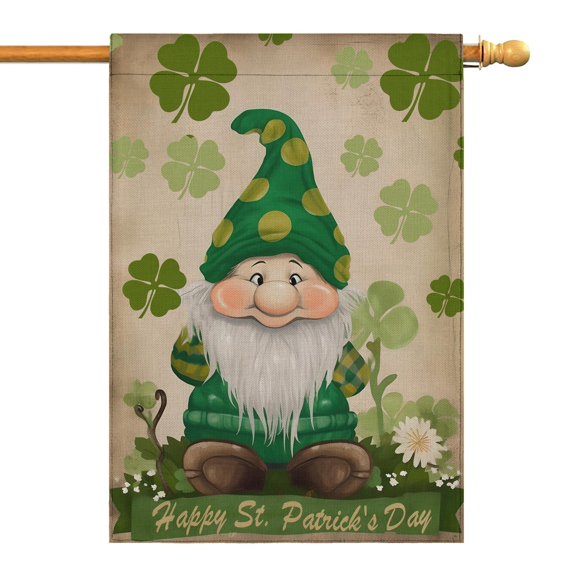 St. Patrick's Day Garden Flag Irish Garden Flag Gnome Shamrock Clovers House Flag 28''×40'' Linen Vertical Double Sided Garden Flag for Home,Spring Holiday Decor
