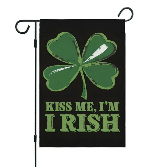 St. Patrick's Day Garden Flag Irish Garden Flag St.patrick's Day Shamrock Kiss Me Outdoor Flag 12.5''×18'' Linen Vertical Double Sided Welcome Flag for Home,garden Decor