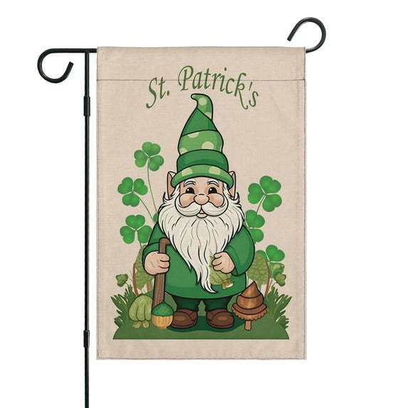 St. Patrick's Day Garden Flag Linen Outdoor Flag Gnome Green Shamrock Clover Welcome Spring Yard Flags Double Sided House Flag for Home,indoor ,12.5''×18''in.