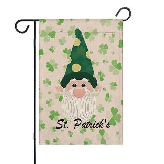 St. Patrick's Day Garden Flag Linen Outdoor Flag Gnome Green Shamrock Spring Clover Yard Flags Double Sided House Flag for Home,indoor ,12.5''×18''in.