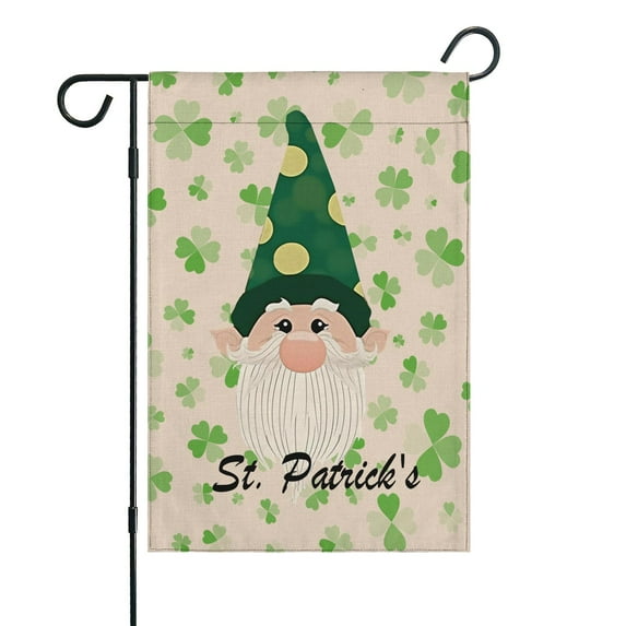 St. Patrick's Day Garden Flag Linen Outdoor Flag Gnome Green Shamrock Spring Clover Yard Flags Double Sided House Flag for Home,indoor ,12.5''×18''in.