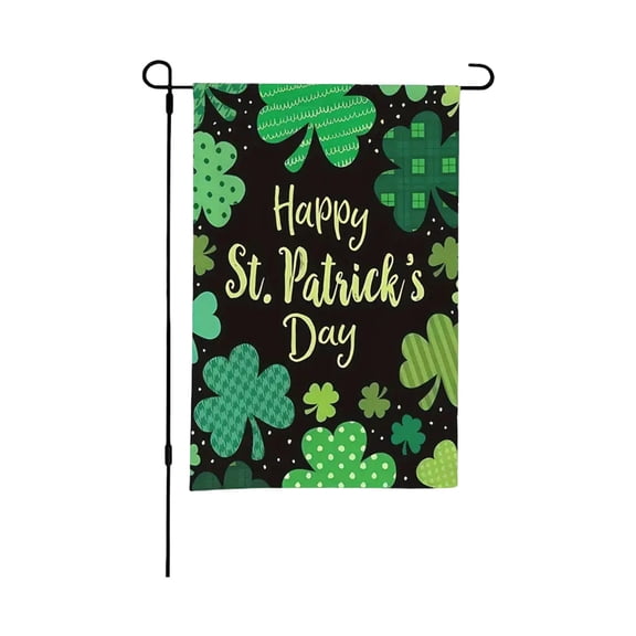 St. Patrick’s Day Garden Flag – Linen Outdoor Yard Banner with Shamrocks & Leprechaun Print, Durable Weather-Resistant Green Checkered Decoration