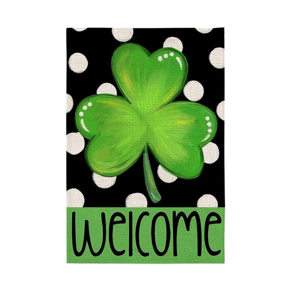 St Patrick's Day Garden Flags for Outside, Lucky Clovers Small Seasonal Decoration for Holiday Irish Anniversary Yard Outdoor Decor 12x18 Inch