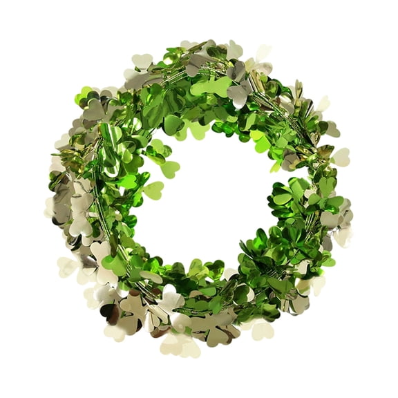 St. Patrick's Day Garland, 10" Green Four-Leaf Clover Wreath for Irish Festive Holiday Ornament, Decorative Wall and Door Hanging