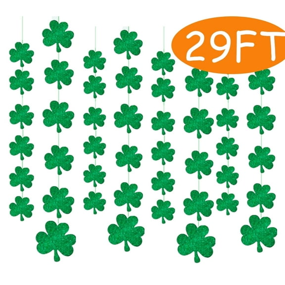 St Patrick's Day Garlands Saint Patricks Day Banners Shamrock Banners Irish Decorations Green Lucky Hanging Ornaments Clover Garlands 29FT
