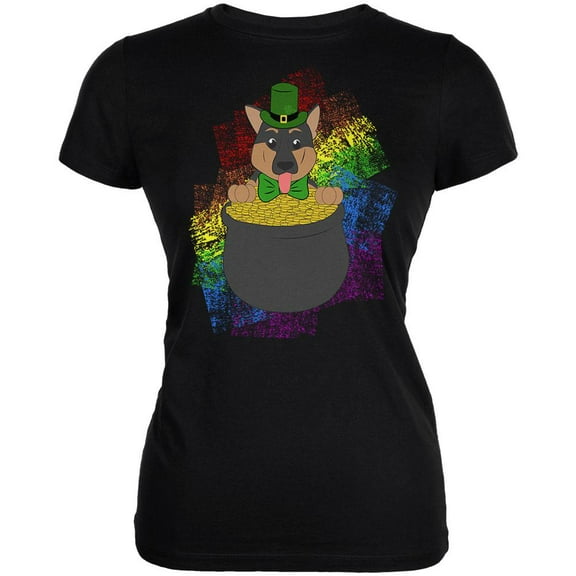 St. Patrick's Day German Shepherd Gold Lucky Juniors Soft T Shirt Black X-LG