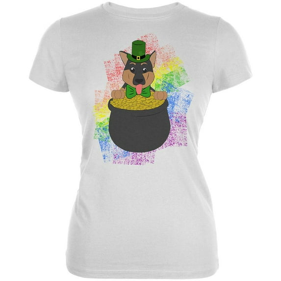 St. Patrick's Day German Shepherd Gold Lucky Juniors Soft T Shirt White 2XL