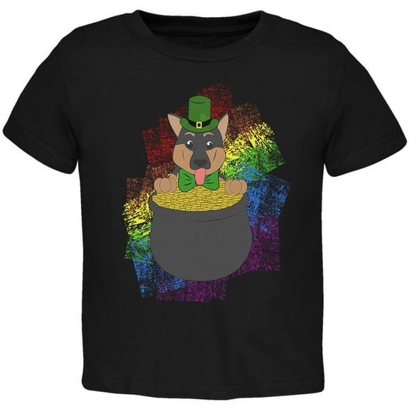 St. Patrick's Day German Shepherd Gold Lucky Toddler T Shirt Black 2T