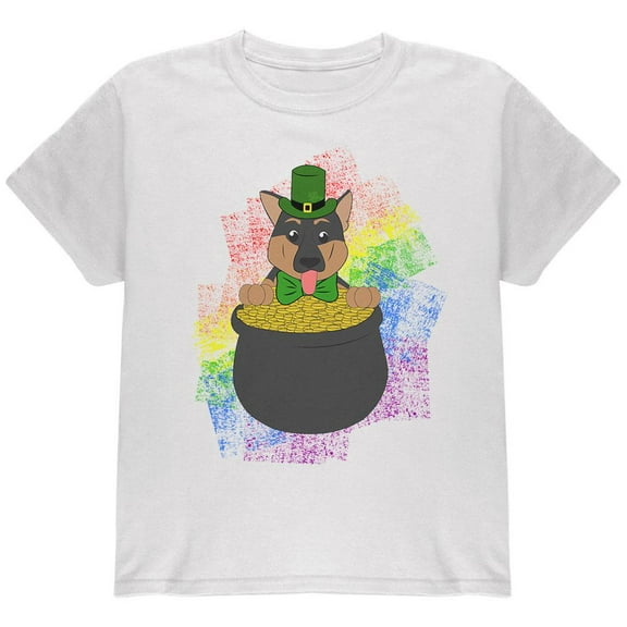 St. Patrick's Day German Shepherd Gold Lucky Youth T Shirt White YMD