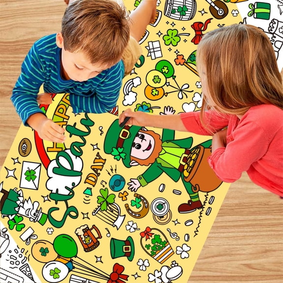 St. Patrick's Day Giant Coloring Poster - 30×72 Inches, Irish Shamrock-Themed Banner/Table Cover, Perfect for Classroom Activities & Family Festive Gatherings