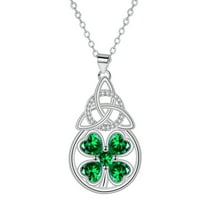 St. Patrick's Day Gifts for Women, Sterling Silver Four-leaf Clover Pendant Necklace ST Patricks Day Irish Four Leaf Clover