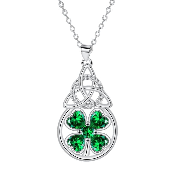St. Patrick's Day Gifts for Women, Sterling Silver Four-leaf Clover Pendant Necklace ST Patricks Day Irish Four Leaf Clover