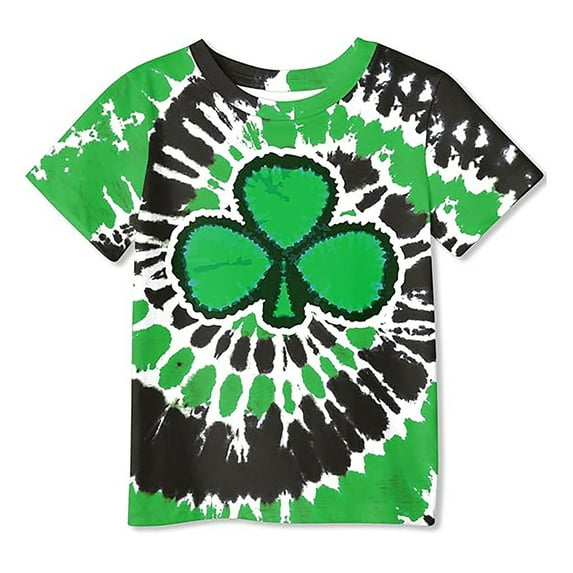 St. Patrick's Day Girls Boys Shirts 10-12 3D Print Graphic Tees Short Sleeve Casual Round Neck T-Shirt Shamrock Printed Shirt Summer Clothes Z23-Green 3-4 Years