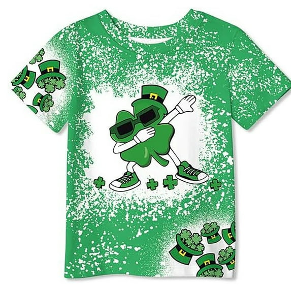 St. Patrick's Day Girls Boys Shirts 10-12 3D Print Graphic Tees Short Sleeve Casual Round Neck T-Shirt Shamrock Printed Shirt Summer Clothes Z28-Green 4-5 Years