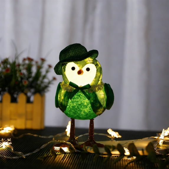St. Patrick's Day Glowing Green Bird Ornament - Female-Style LED Bird Decor, Window Display Scene Decoration, Festive Gift for Irish Celebrations, Battery-Powered Glowing Design, 1pc