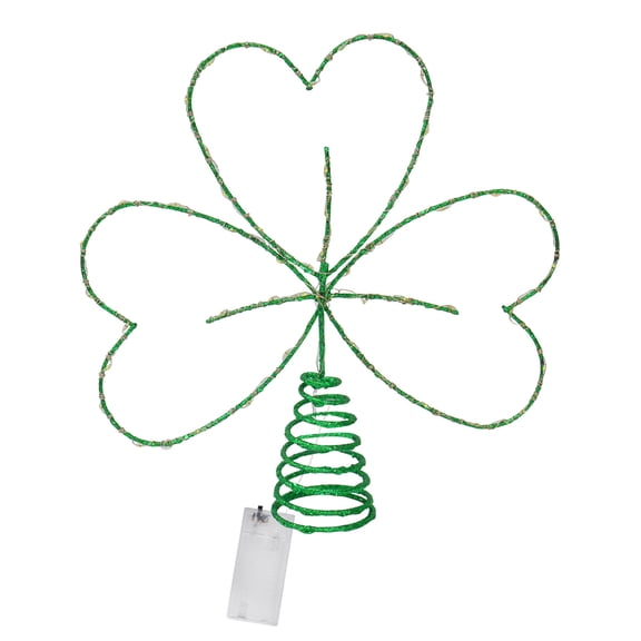 St. Patrick's Day Glowing Tree Top Decoration with 16.4ft Green Light Line, Irish Day Desktop Ornament for Festive Atmosphere, Shamrock Shape Light Up Decor (Batteries Not Included)