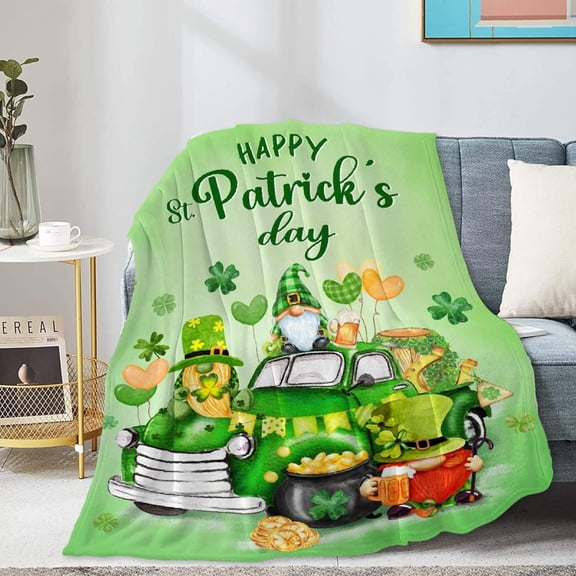St. Patrick''s Day Gnome Blanket Gifts, Truck Gnomes Shamrocks Blankets Ultral Soft Lightweight Throw Blanket for Boys Girls Bedding Couch, Sofa, 50"x60" for Teens