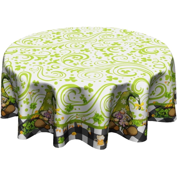 St Patrick''s Day Gnome Tablecloth Round 60 Inch Green Shamrock Decorative Table Cloth Holiday Washable Table Cover for Kitchen Dining Room