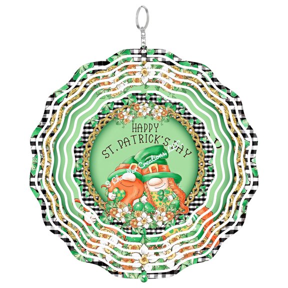 St. Patrick's Day Gnomes 3D Wind Spinner Window Hanging Decor Holiday Green Plaid