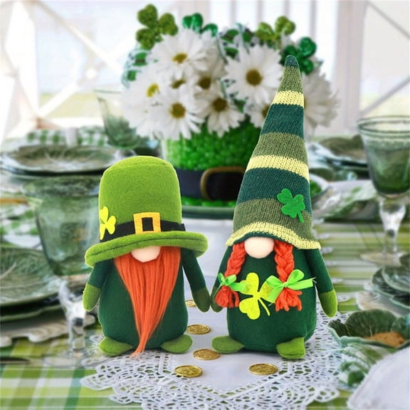 St. Patrick’s Day Gnomes Decor, Irish Leprechaun Couple Dolls, Festive Tabletop Ornaments for Home and Holiday Decoration