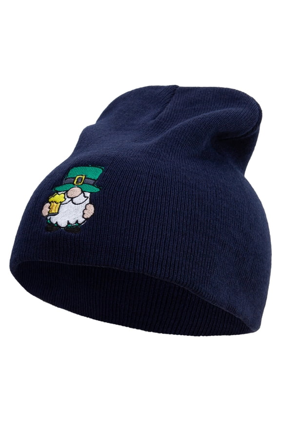 St. Patrick's Day Gnomes Embroidered 8 inch Acrylic Short beanie - Navy OSFM