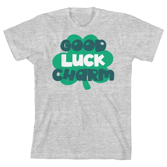 St. Patrick's Day Good Luck Charm Crew Neck Short Sleeve Gray Heather Youth T-shirt-Medium