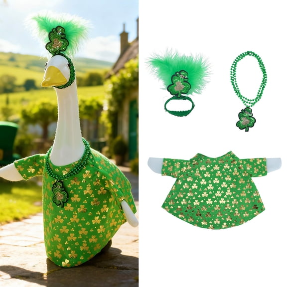 St. Patrick's Day Goose Outfit, Irish Clover Goose Costume Porch Clothes for 23 Inches Cement Geese Statue Spring Seasonal Holiday Outdoor Garden Lawn Yard Patio Decor