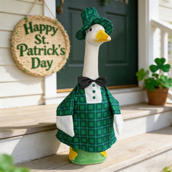 St. Patrick's Day Goose Outfits - 23" Cement Plastic Goose Statue Outfits, St. Patrick's Day Goose Clothes for St. Patrick's Outdoor Porch Yard Lawn Patio Decor
