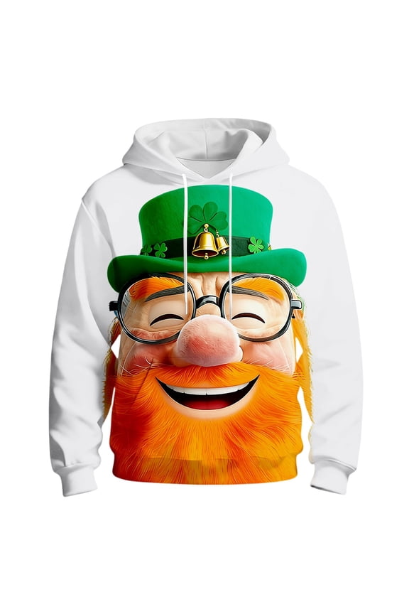 St Patrick's Day Graphic Hooded Sweatshirt Irish Green Pullover Casual Jacket For Holiday Celebration Oversized Pullover Long Sleeve Crewneck Casual Tops