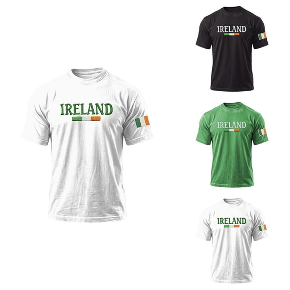 St. Patrick's Day Graphic Tee, Irish Shamrock Print Crewneck Short Sleeve Shirt for Men