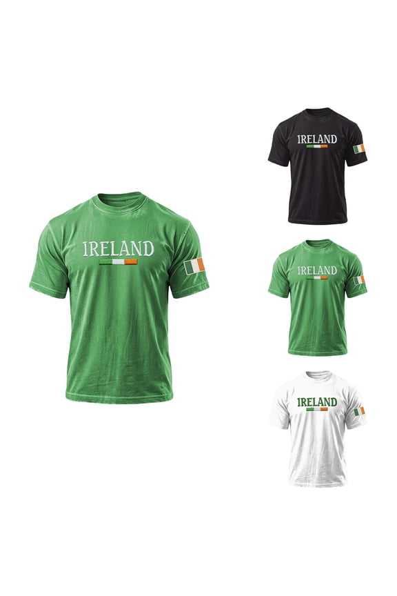 St. Patrick's Day Graphic Tee, Irish Shamrock Print Crewneck Short Sleeve Shirt for Men