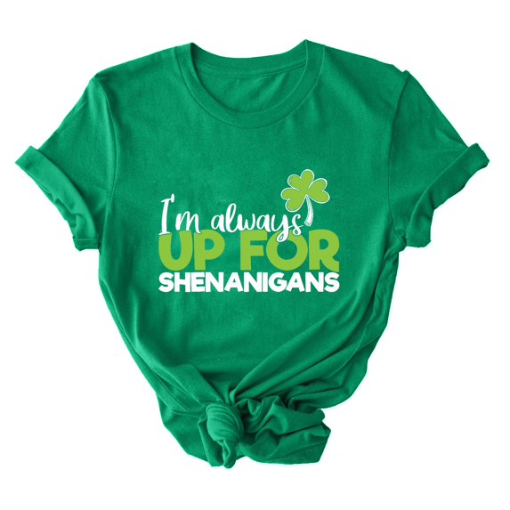 St. Patrick's Day Graphic Tees for Women Trendy Irish Tshirts Tops Short Sleeve FestivalLeaf Clover Summer Shirts(Green 2XL)