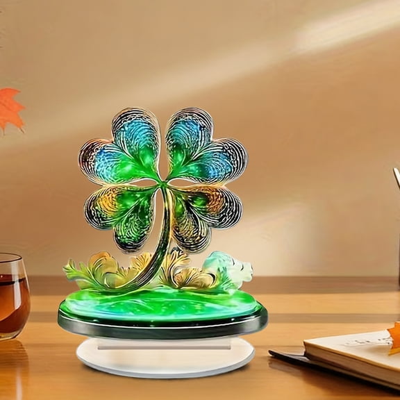 St. Patrick's Day Green Acrylic Four-Leaf Clover Decoration for Home, Party, and Office Table Centerpiece